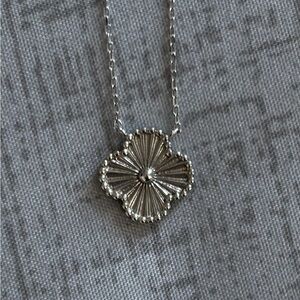 VCA Style Sterling Silver Starburst Cut Clover Necklace